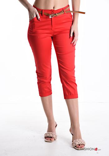 Calça capri em Algodão skinny com bolsos com botões com cinto com fecho - ph 1