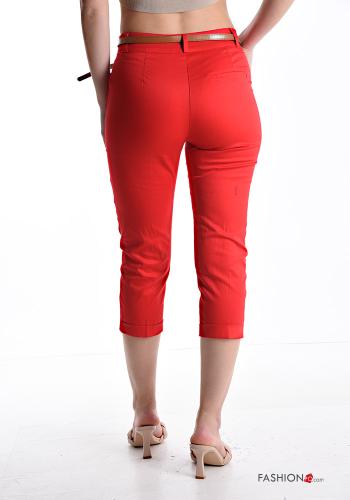Calça capri em Algodão skinny com bolsos com botões com cinto com fecho - ph 2