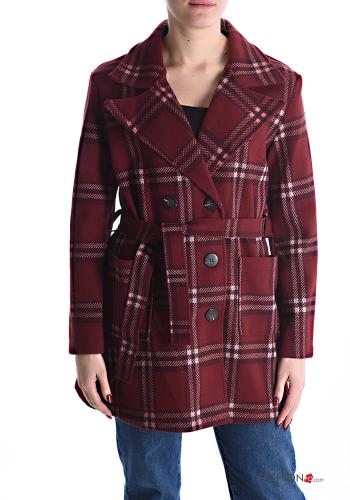 Cappotto doppio petto Fantasia tartan senza fodera con cintura con tasche