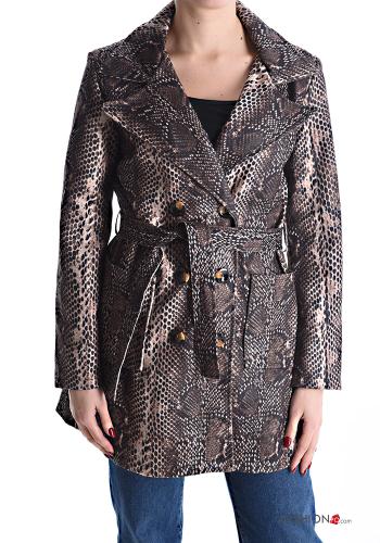Cappotto doppio petto Fantasia animalier senza fodera con cintura con tasche - ph 1