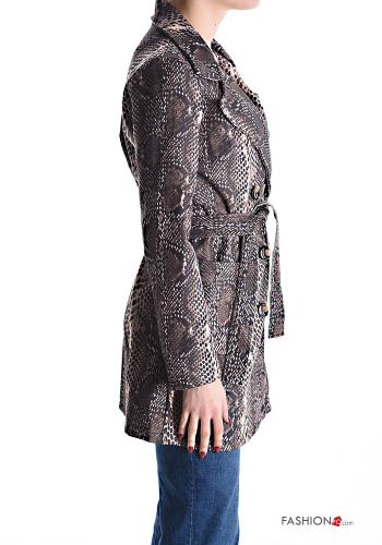 Cappotto doppio petto Fantasia animalier senza fodera con cintura con tasche - ph 3