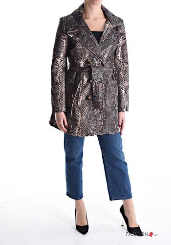 Cappotto doppio petto Fantasia animalier senza fodera con cintura con tasche - ph 5