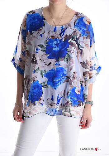 Blouse chiffon col rond à Imprimé Floral avec doublure manches à trois-quarts - ph 1