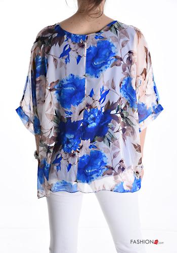 Blouse chiffon col rond à Imprimé Floral avec doublure manches à trois-quarts - ph 2