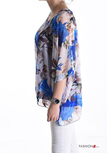 Blouse chiffon col rond à Imprimé Floral avec doublure manches à trois-quarts - ph 3