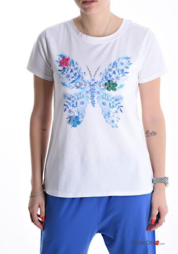 T-shirt in Cotone maniche corte girocollo Fantasia stampata con strass - ph 1