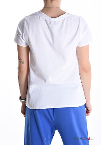 T-shirt in Cotone maniche corte girocollo Fantasia stampata con strass - ph 2