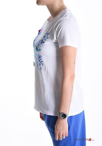 T-shirt in Cotone maniche corte girocollo Fantasia stampata con strass - ph 3