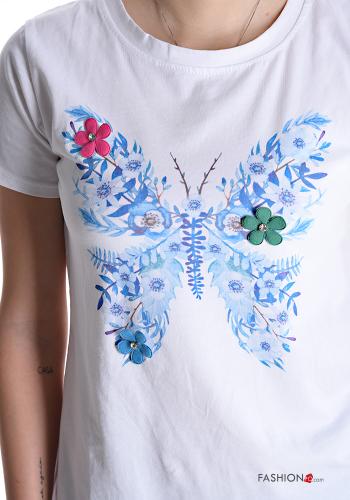 T-shirt in Cotone maniche corte girocollo Fantasia stampata con strass - ph 4