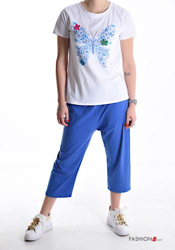 T-shirt in Cotone maniche corte girocollo Fantasia stampata con strass - ph 5