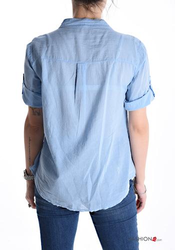 Camisa de Algodón manga corta Patrón bordado con botones - ph 2