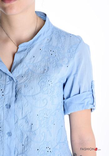 Camisa de Algodón manga corta Patrón bordado con botones - ph 4