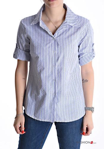 Camicia in Cotone maniche corte con colletto Fantasia righe con bottoni - ph 1