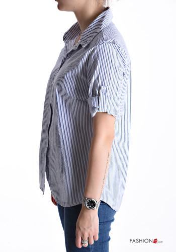 Camicia in Cotone maniche corte con colletto Fantasia righe con bottoni - ph 3