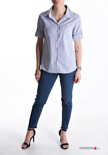 Camicia in Cotone maniche corte con colletto Fantasia righe con bottoni - ph 5
