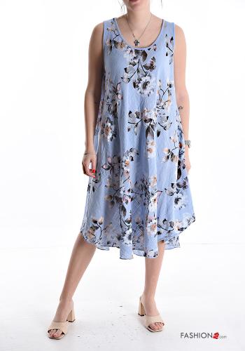 Blumenmuster Oversize u-boot ausschnitt ärmellos Kleid aus Baumwolle - ph 1
