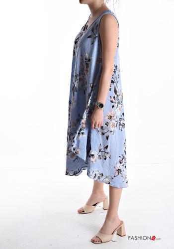 Blumenmuster Oversize u-boot ausschnitt ärmellos Kleid aus Baumwolle - ph 3