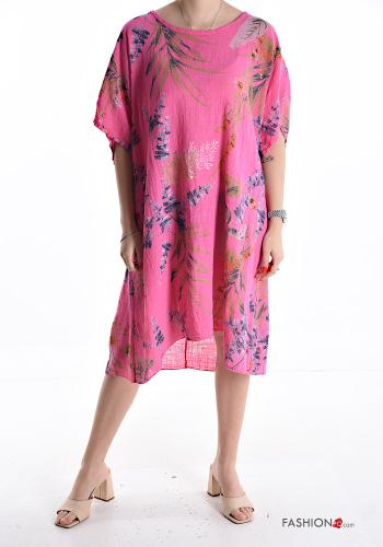 Floral short sleeve crew neck oversized Cotton Dress - ph 1
