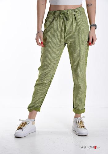 Streifenmuster Hose aus Baumwolle mit Taschen mit kordelzug - ph 1