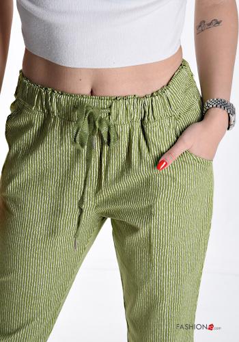 Streifenmuster Hose aus Baumwolle mit Taschen mit kordelzug - ph 4
