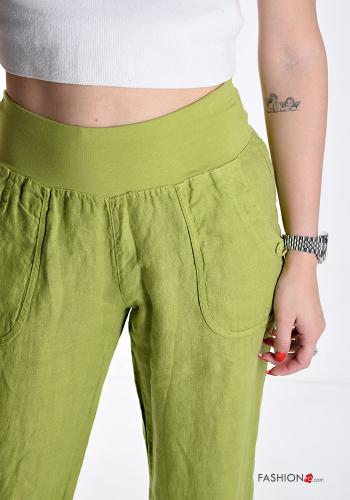 Hose aus Leinen mit Taschen mit gummizug - ph 4