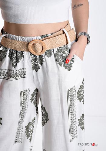 Bedrucktes Hose mit Gürtel mit gummizug mit Taschen - ph 4