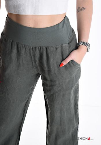 Hose aus Leinen mit Taschen mit gummizug - ph 4