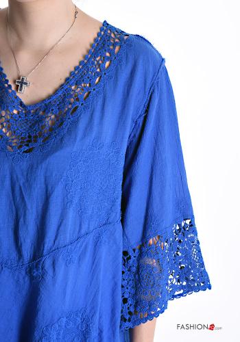 Besticktes Muster Spitze- Bluse aus Baumwolle mit V-Ausschnitt 3/4 ärmel - ph 4