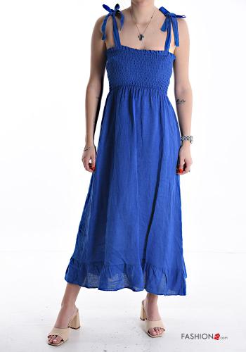 adjustable sleeveless Linen Dress with flounces with elastic
