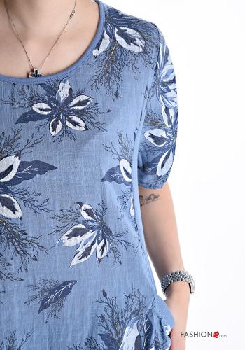 Abito in Cotone maniche corte girocollo Fantasia floreale con tasche - ph 4