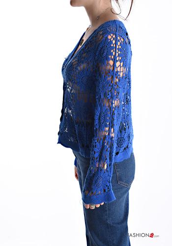 Embroidered extra long sleeve Cotton Sweater with buttons broderie anglaise with v-neck - ph 3