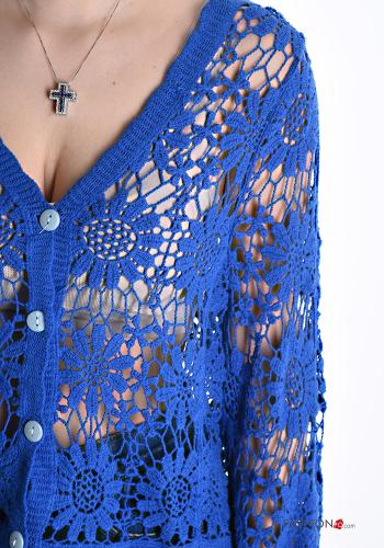 Embroidered extra long sleeve Cotton Sweater with buttons broderie anglaise with v-neck - ph 4