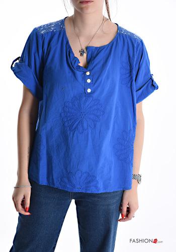 Blusa in Cotone Fantasia ricamata con paillettes con bottoni
