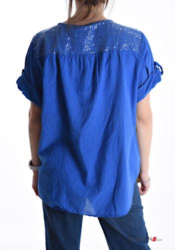 Blusa in Cotone Fantasia ricamata con paillettes con bottoni - ph 2