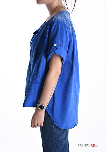 Blusa in Cotone Fantasia ricamata con paillettes con bottoni - ph 3