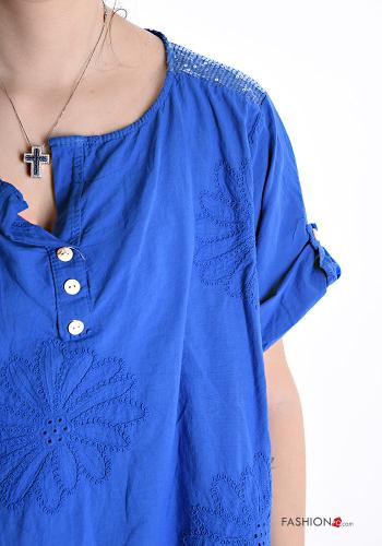 Blusa in Cotone Fantasia ricamata con paillettes con bottoni - ph 4