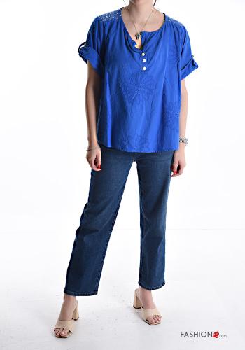 Blusa in Cotone Fantasia ricamata con paillettes con bottoni - ph 5
