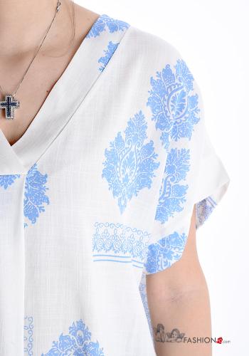 Bedrucktes kurze ärmel Bluse mit V-Ausschnitt - ph 4