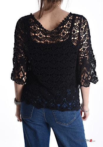 Besticktes Muster Spitze- Bluse aus Baumwolle mit tank-top 3/4 ärmel - ph 2