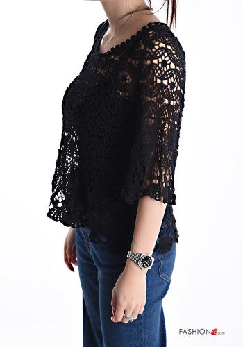 Besticktes Muster Spitze- Bluse aus Baumwolle mit tank-top 3/4 ärmel - ph 3