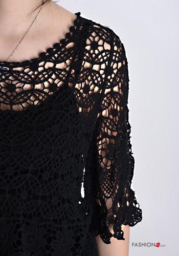 Besticktes Muster Spitze- Bluse aus Baumwolle mit tank-top 3/4 ärmel - ph 4