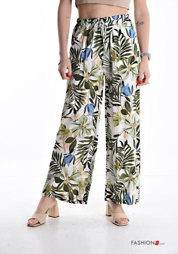 Blumenmuster wide leg Hose mit Taschen mit gummizug mit kordelzug - ph 1