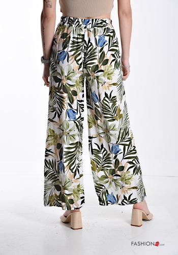 Blumenmuster wide leg Hose mit Taschen mit gummizug mit kordelzug - ph 2