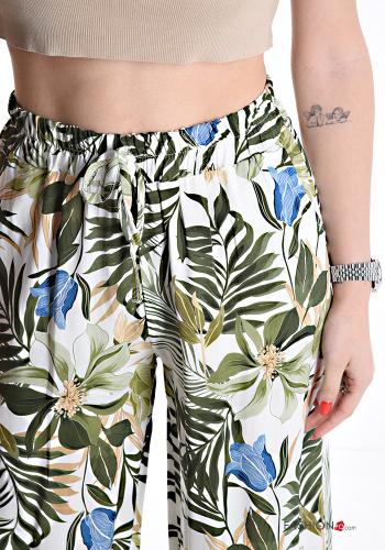 Blumenmuster wide leg Hose mit Taschen mit gummizug mit kordelzug - ph 4