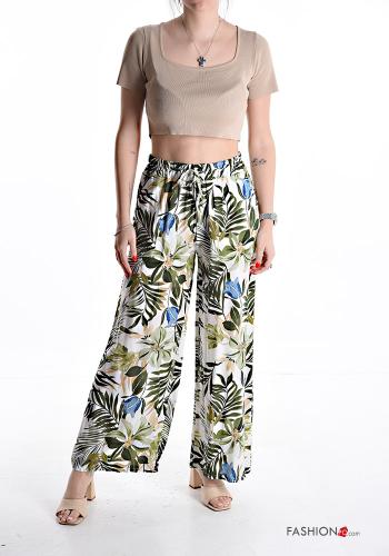 Blumenmuster wide leg Hose mit Taschen mit gummizug mit kordelzug - ph 5