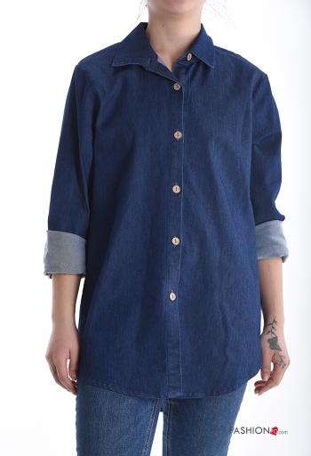 Chemise en Coton manches longues en denim à collet à boutons