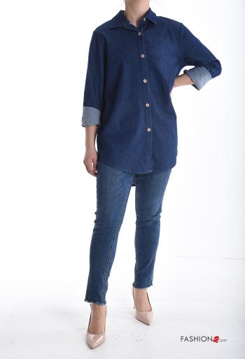 Chemise en Coton manches longues en denim à collet à boutons - ph 5
