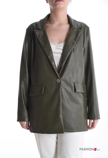 Blazer faux cuir manches longues à boutons sans doublure