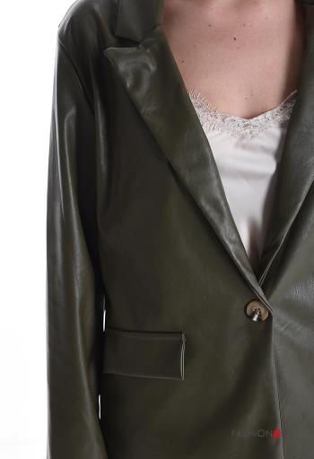 Blazer faux cuir manches longues à boutons sans doublure - ph 4