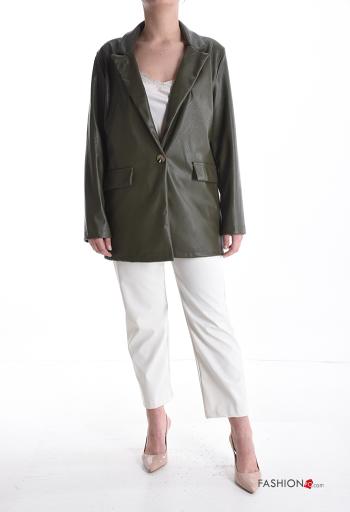 Blazer faux cuir manches longues à boutons sans doublure - ph 5